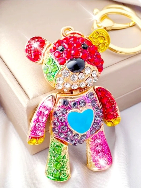 Accessories - Multicolor Rhinestone Teddy Bear Keychain Charm